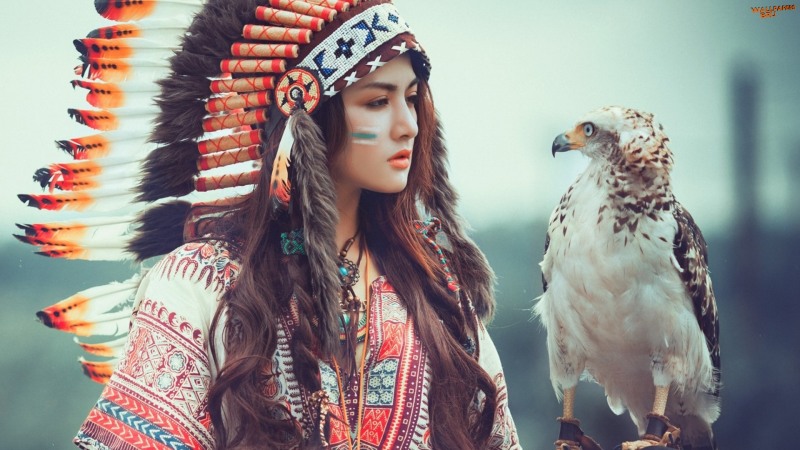 Native american girl with eagle 1920x1080