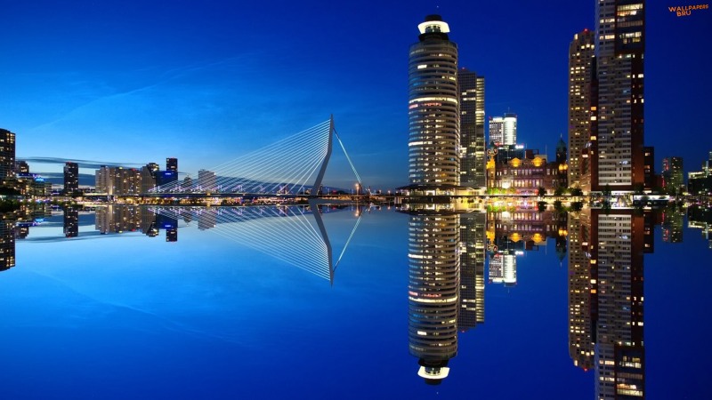 Rotterdam skyline night 1920x1080 HD