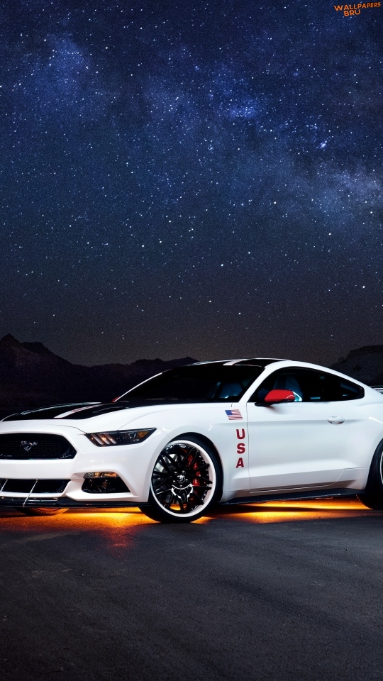 Ford mustang white side view night